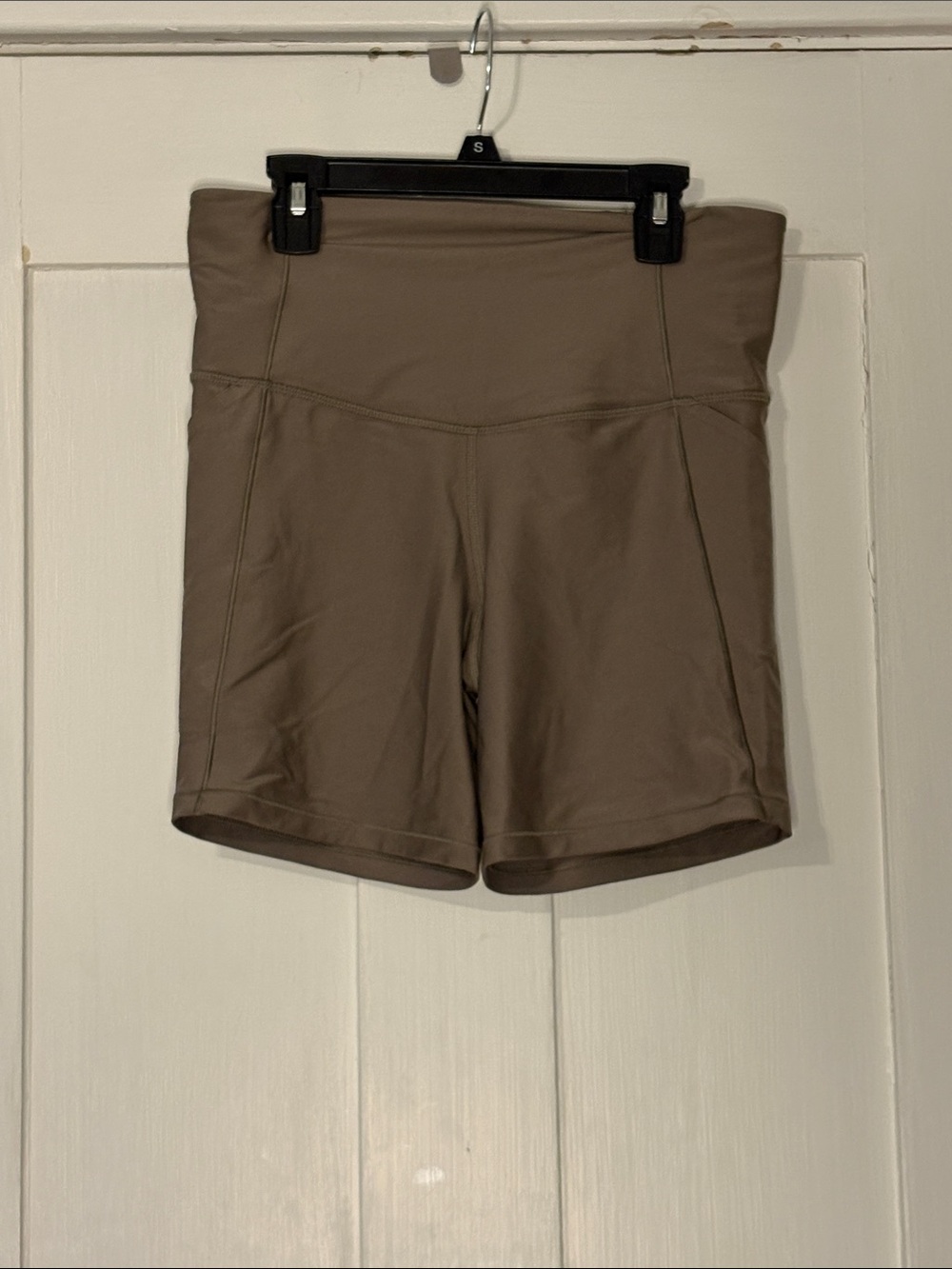 all in motion High-Waist Workout Shorts in Taupe